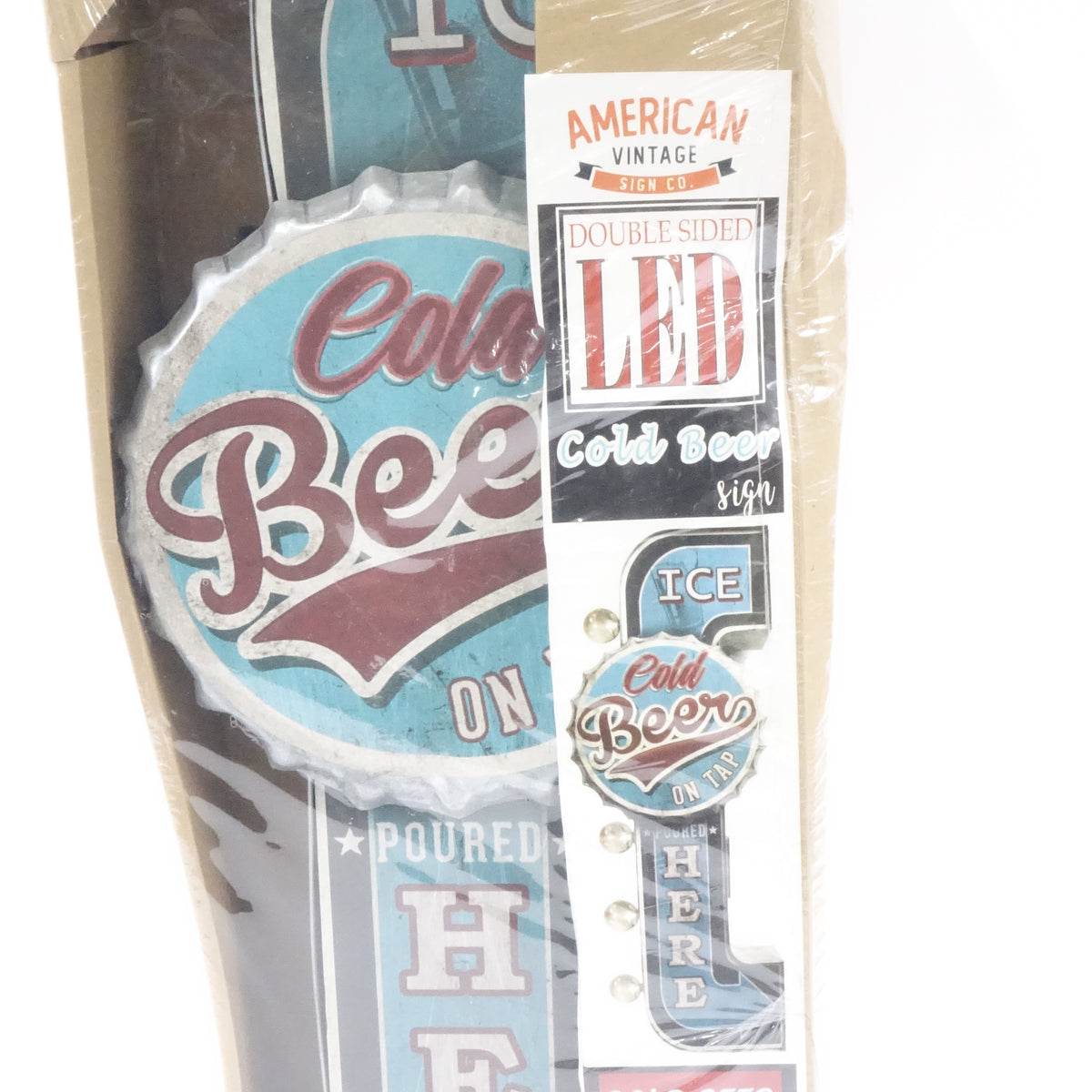 Ice Cold Beer Double-Sided Marquee LED Sign With Bottle Cap Design 25" x 7" x 4"