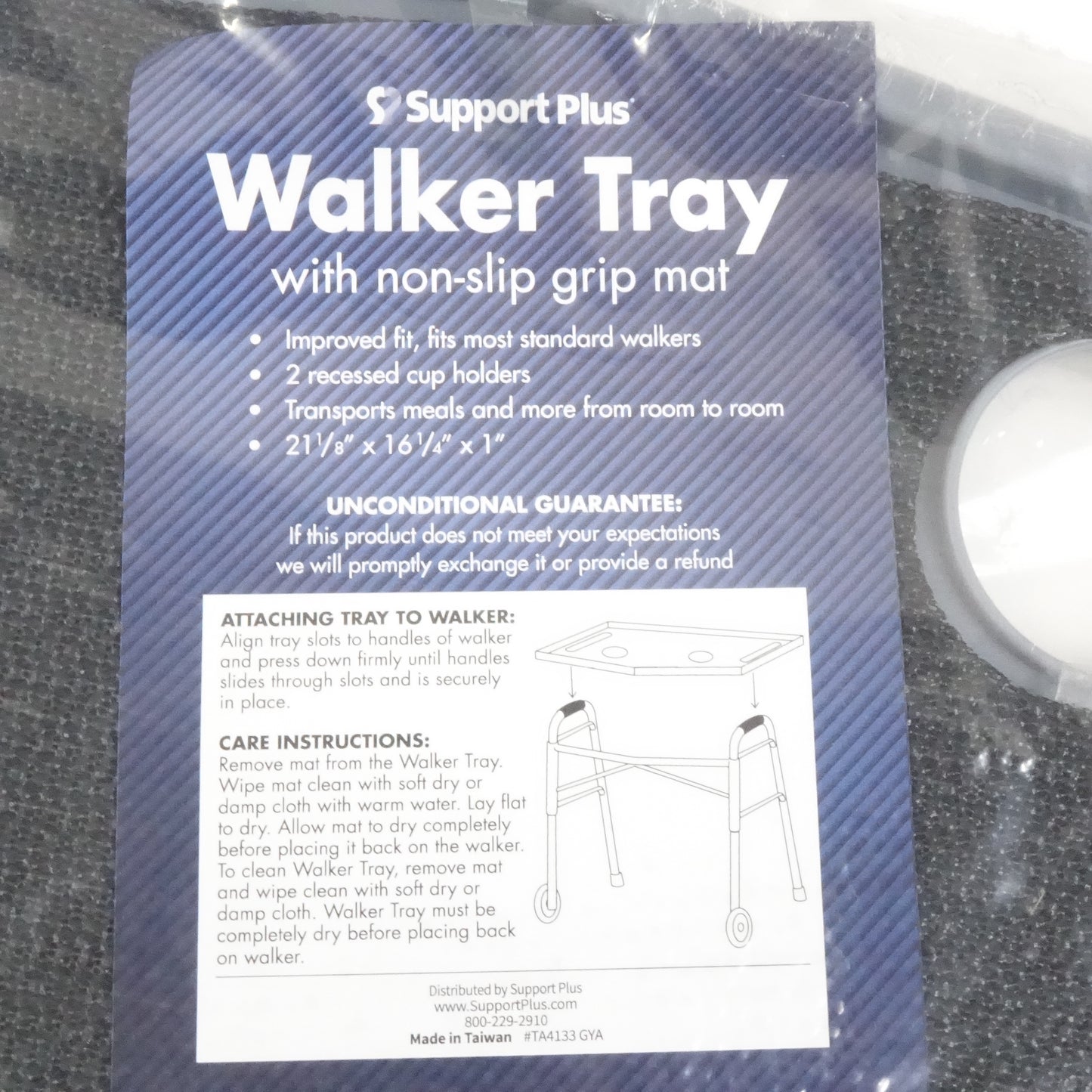 Support Plus Walker Tray Table - Non-Slip Mat with Cup Holder (21"x16") - Gray