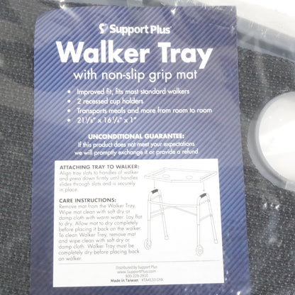 Support Plus Walker Tray Table - Non-Slip Mat with Cup Holder (21"x16") - Gray