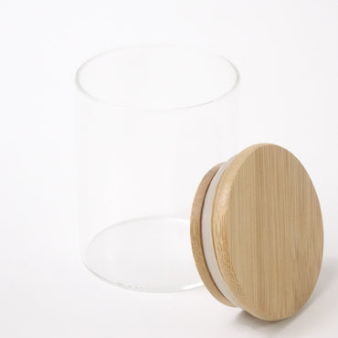Glass Food Storage Round Jars Airtight Bamboo Lid Set 12 -65 x 80mm - Open Box
