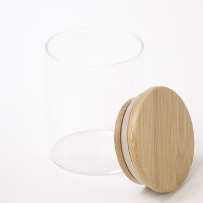 Glass Food Storage Round Jars Airtight Bamboo Lid Set 12 -65 x 80mm - Open Box