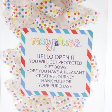 MAYPLUSS 6" Gift Bow Assortment, 3 Bows, Multi Colored Dot - New
