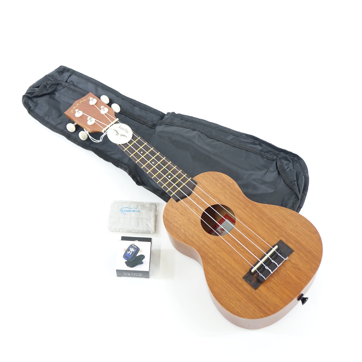 Makala Soprano Ukulele by Kala MK-S Bundle -Tote Bag, Tuner and Polishing Cloth