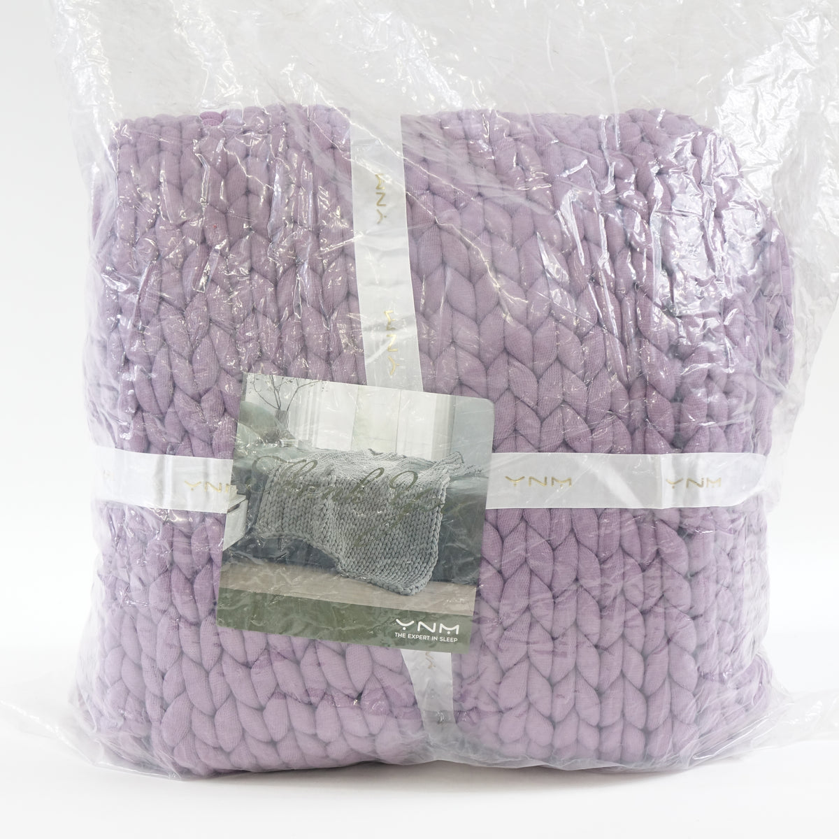 YnM Chunky Throw Blanket, Hand Knitted- Purple Violet, 50 x 70" - New