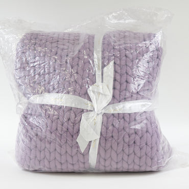 YnM Chunky Throw Blanket, Hand Knitted- Purple Violet, 50 x 70" - New