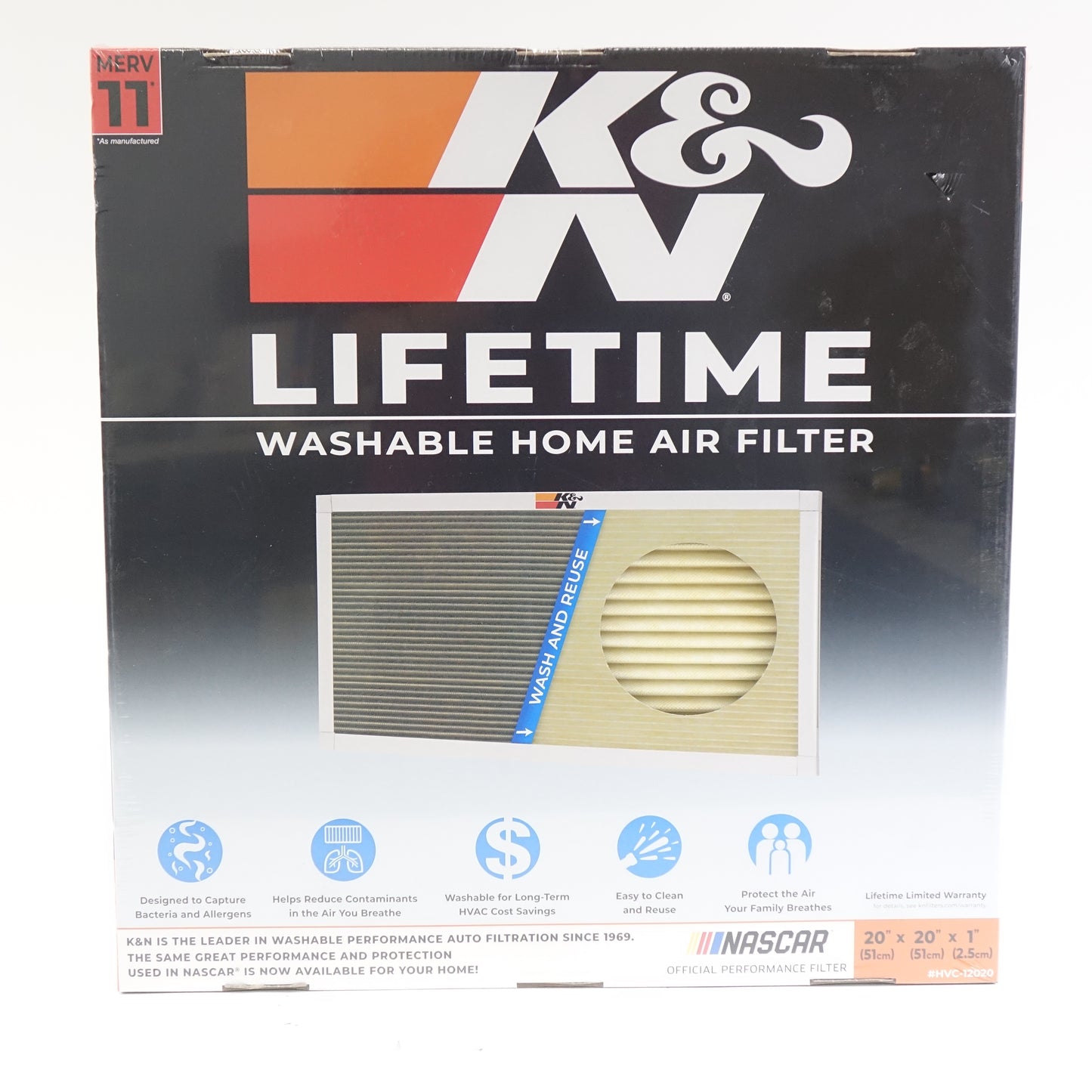 K&N 20x20x1 HVAC Furnace Air Filter, Merv 11, HVC-12020