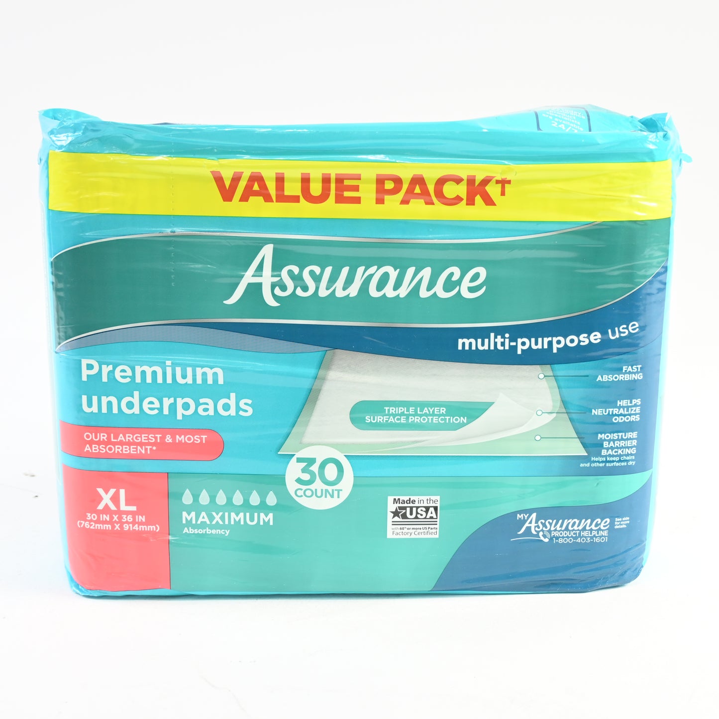 Assurance Premium Quilted Underpad, Value Pack, XL 30 Count (4 Pack)