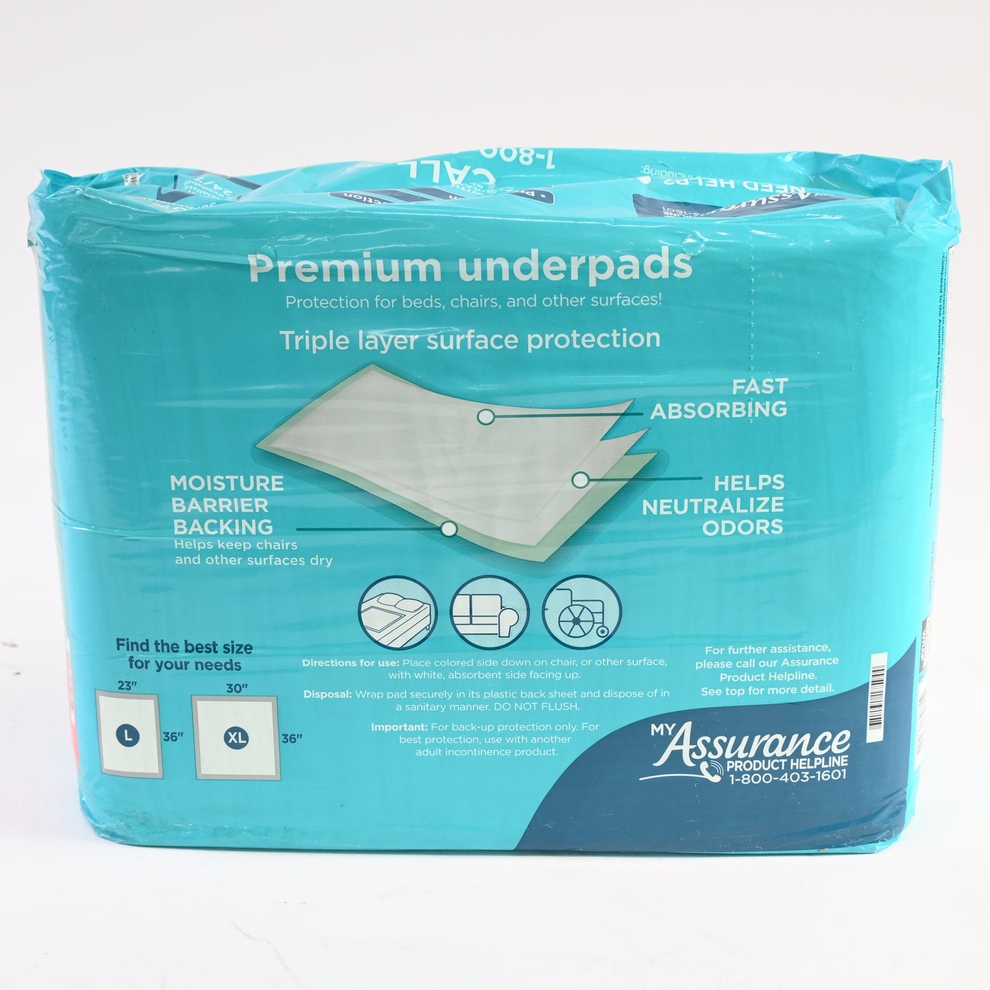 Assurance Premium Quilted Underpad, Value Pack, XL 30 Count (4 Pack)