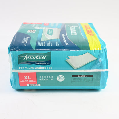 Assurance Premium Quilted Underpad, Value Pack, XL 30 Count (4 Pack)