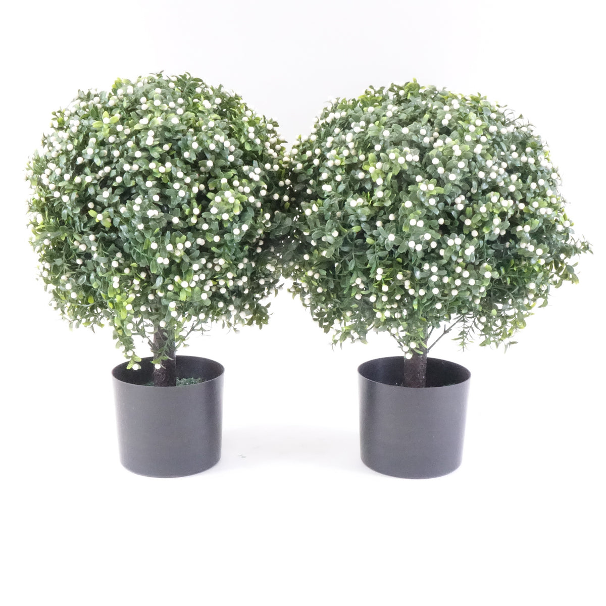 Two 20'' Artificial Boxwood Topiary Ball Trees Fake UV Resistant Potted Plant