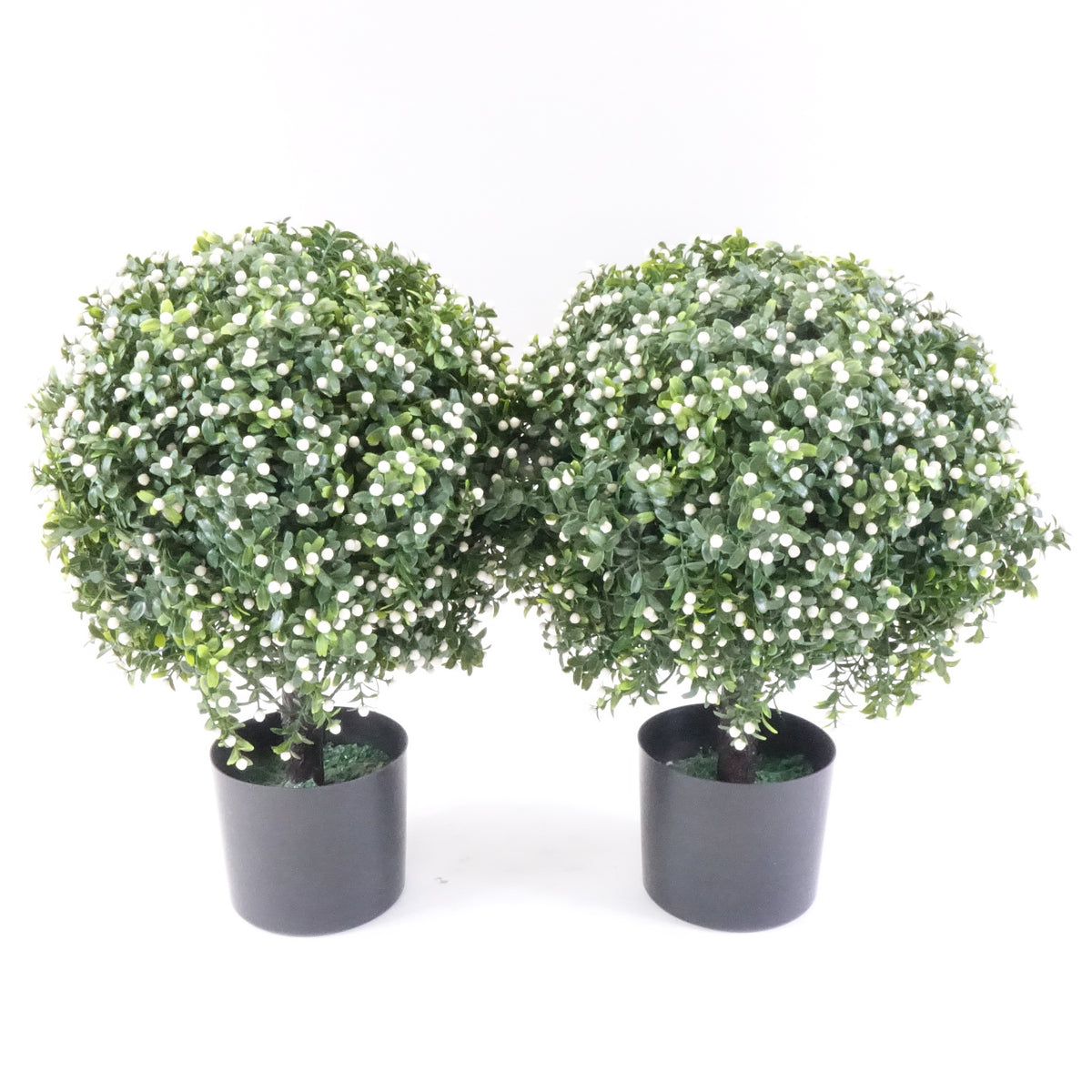Two 20'' Artificial Boxwood Topiary Ball Trees Fake UV Resistant Potted Plant