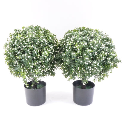 Two 20'' Artificial Boxwood Topiary Ball Trees Fake UV Resistant Potted Plant