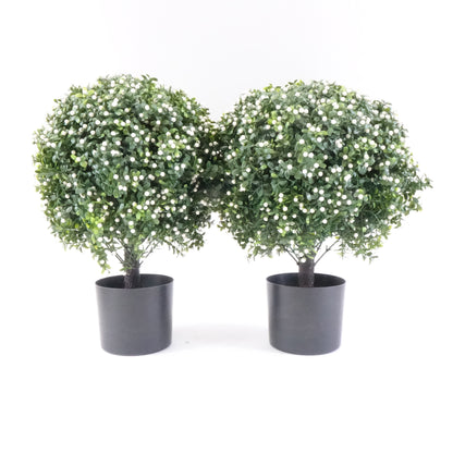 Two 20'' Artificial Boxwood Topiary Ball Trees Fake UV Resistant Potted Plant