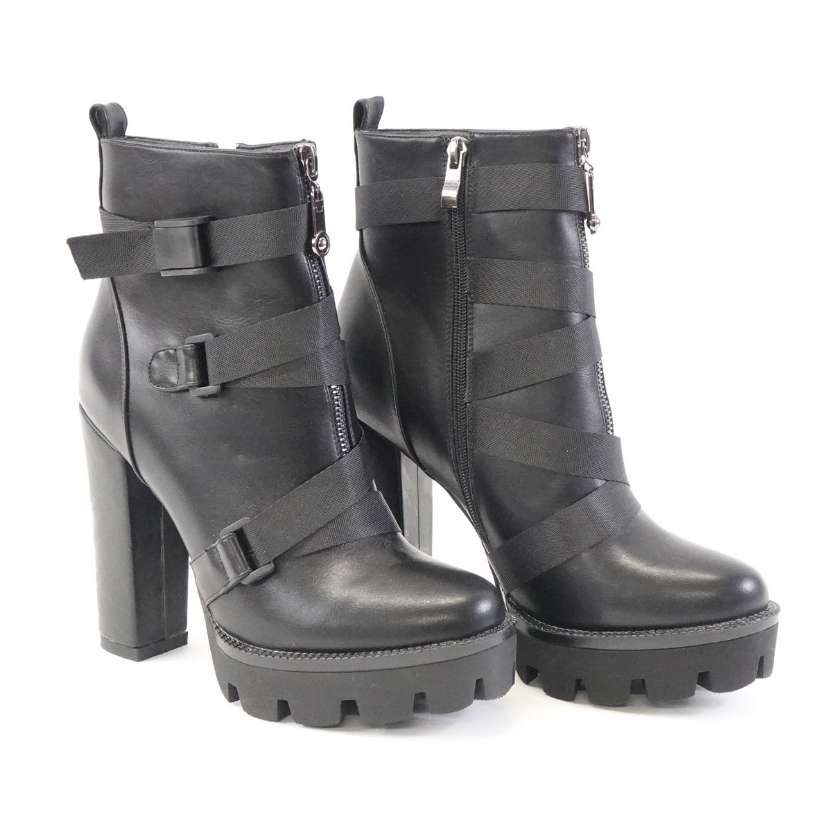wetkiss Platform Boots for Women, Round Toe Lace Up High Heel Ankle Boots Size 9
