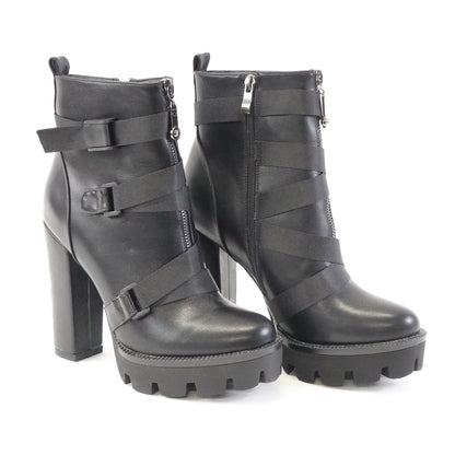 wetkiss Platform Boots for Women, Round Toe Lace Up High Heel Ankle Boots Size 9