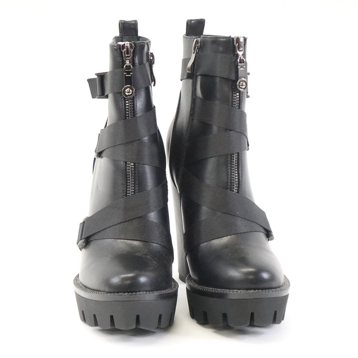 wetkiss Platform Boots for Women, Round Toe Lace Up High Heel Ankle Boots Size 9