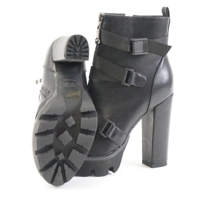 wetkiss Platform Boots for Women, Round Toe Lace Up High Heel Ankle Boots Size 9