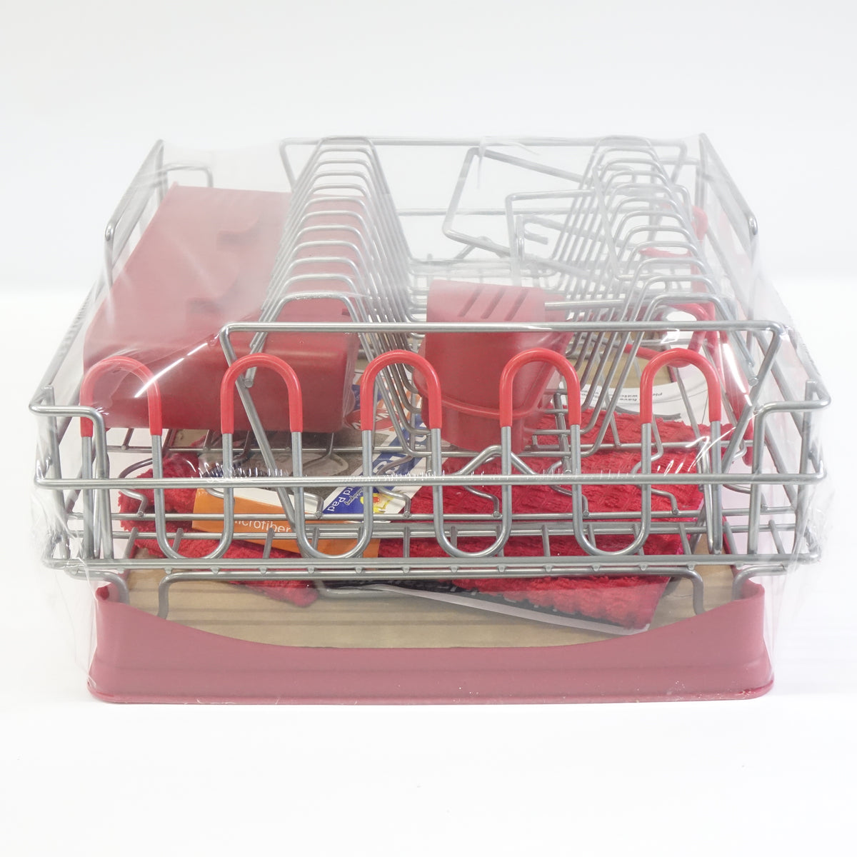 Qienrrae Large 2 Tier Dish Drying Rack with Drainboard Set and Dryer Mat, Red