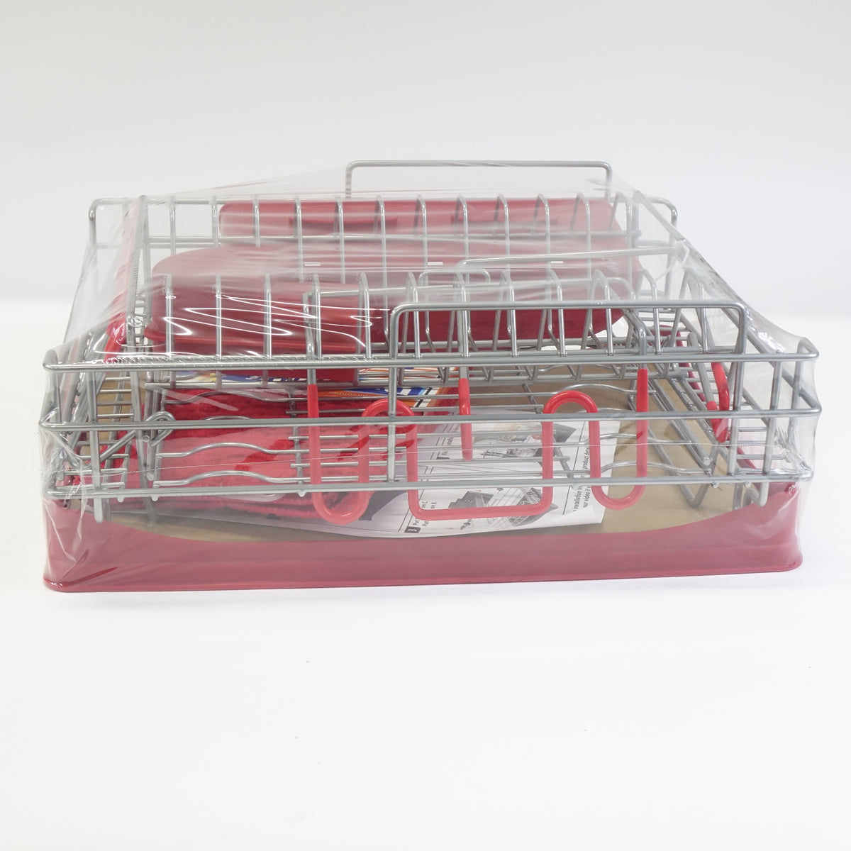 Qienrrae Large 2 Tier Dish Drying Rack with Drainboard Set and Dryer Mat, Red