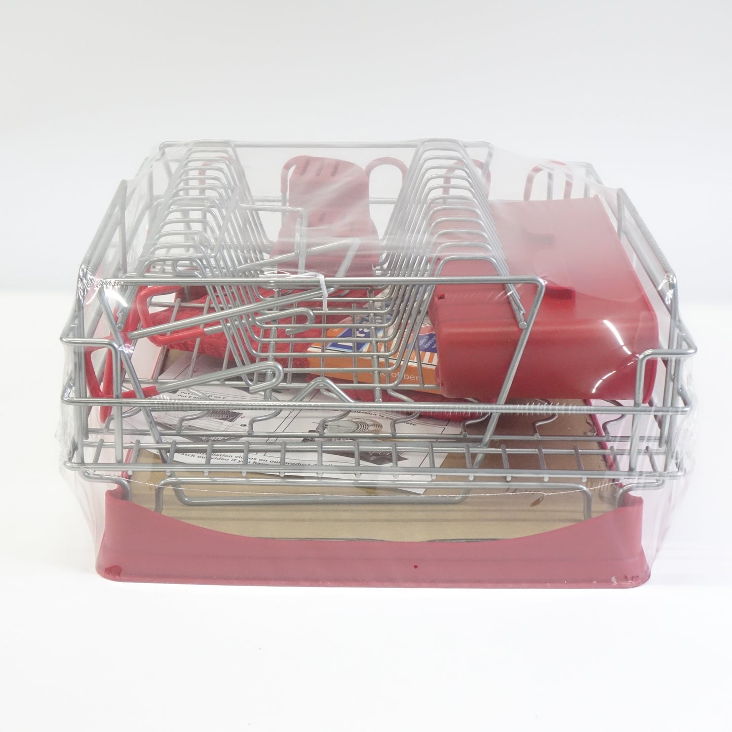 Qienrrae Large 2 Tier Dish Drying Rack with Drainboard Set and Dryer Mat, Red
