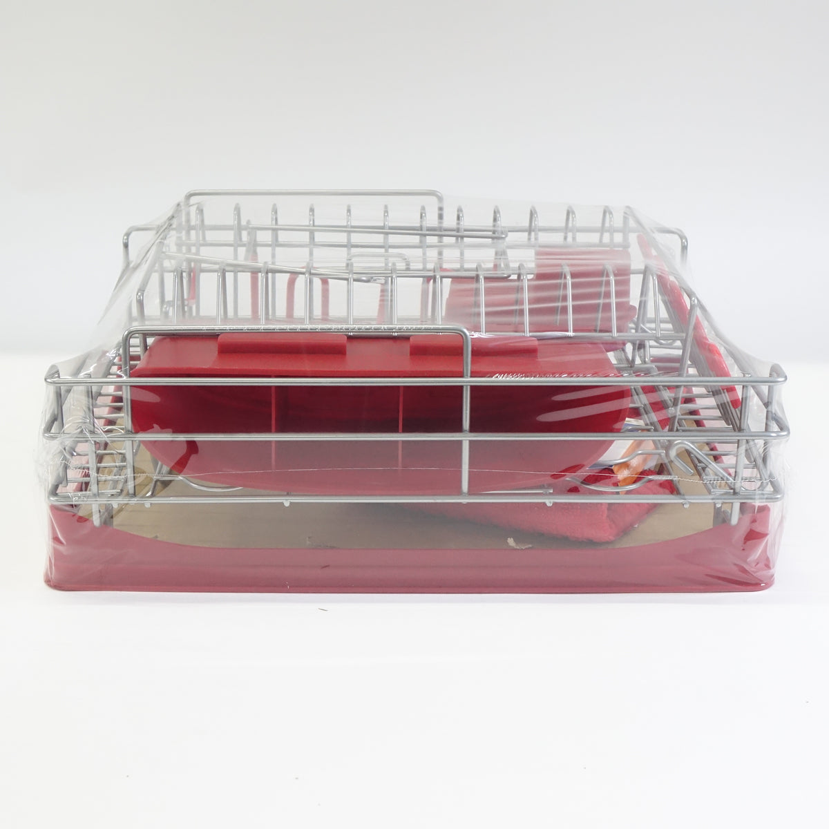 Qienrrae Large 2 Tier Dish Drying Rack with Drainboard Set and Dryer Mat, Red