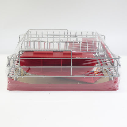 Qienrrae Large 2 Tier Dish Drying Rack with Drainboard Set and Dryer Mat, Red