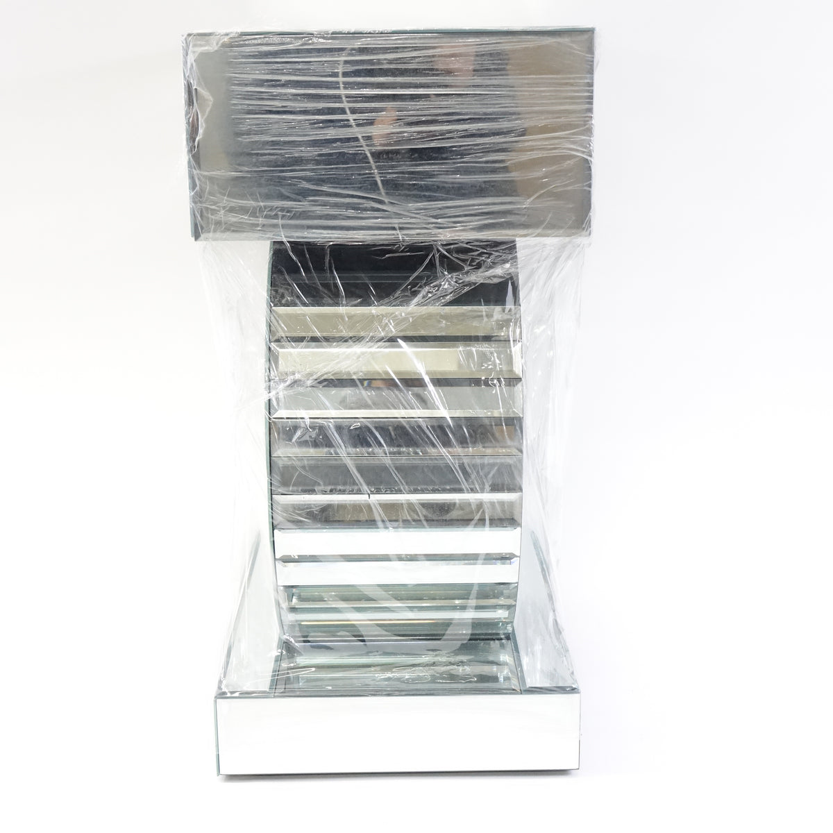Mirrored Nightstand with Drawer, Large Mirror Accent Silver Table