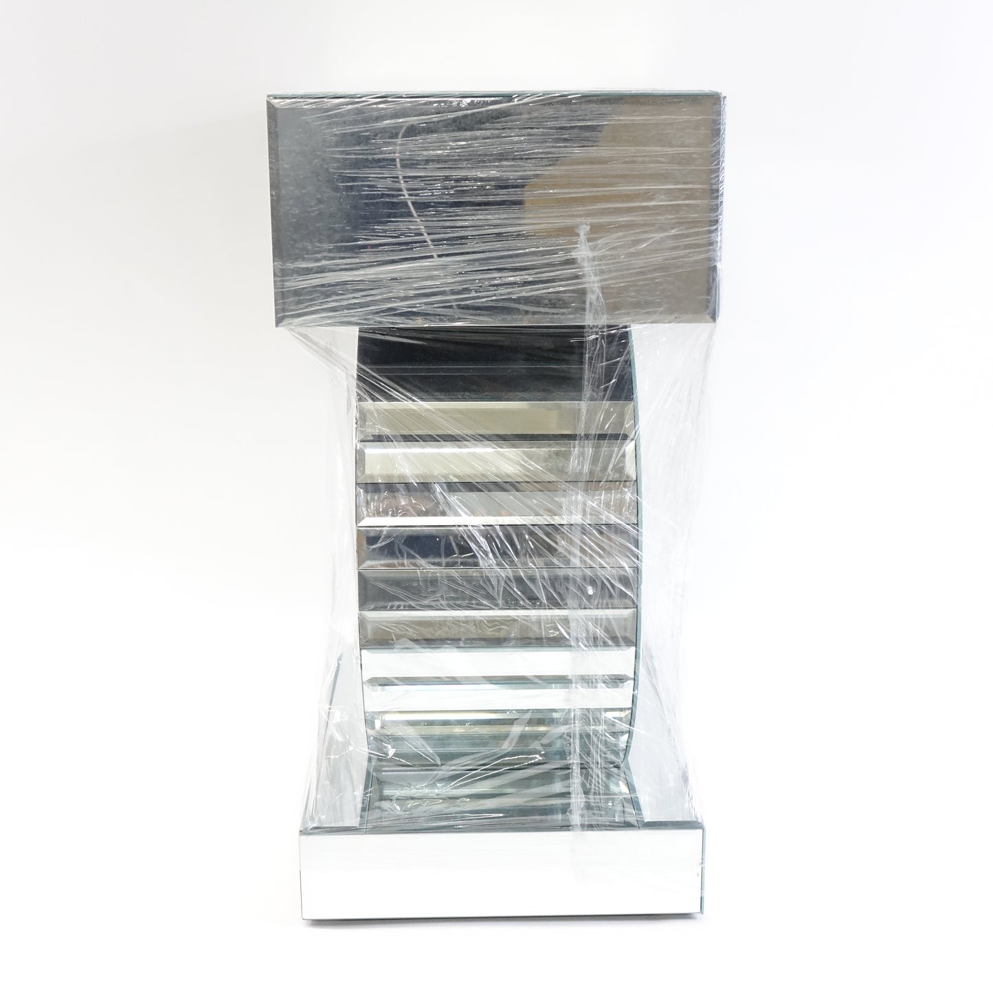 Mirrored Nightstand with Drawer, Large Mirror Accent Silver Table