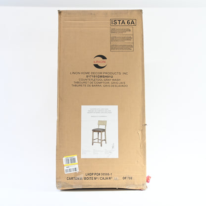 Linon Jordan Wood Counter Stool with Grey Padded Seat in Grey Wash Glaze Finish