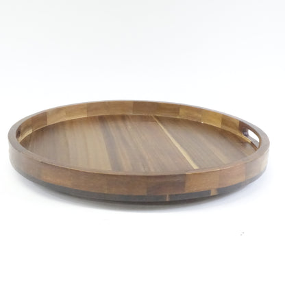 Galleon Gourmet 18" Lazy Susan Turntable Tray in Acacia Wood with Handles