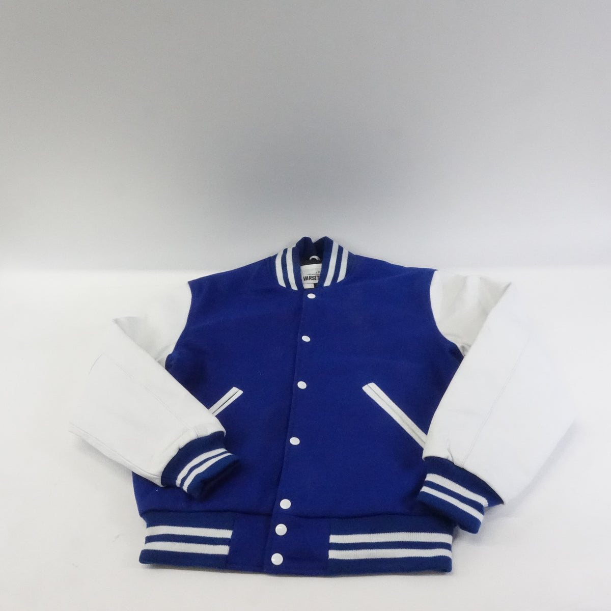 Varsity Base Letterman Jacket-Wool, Leather Sleeves- Bright Royal-Small