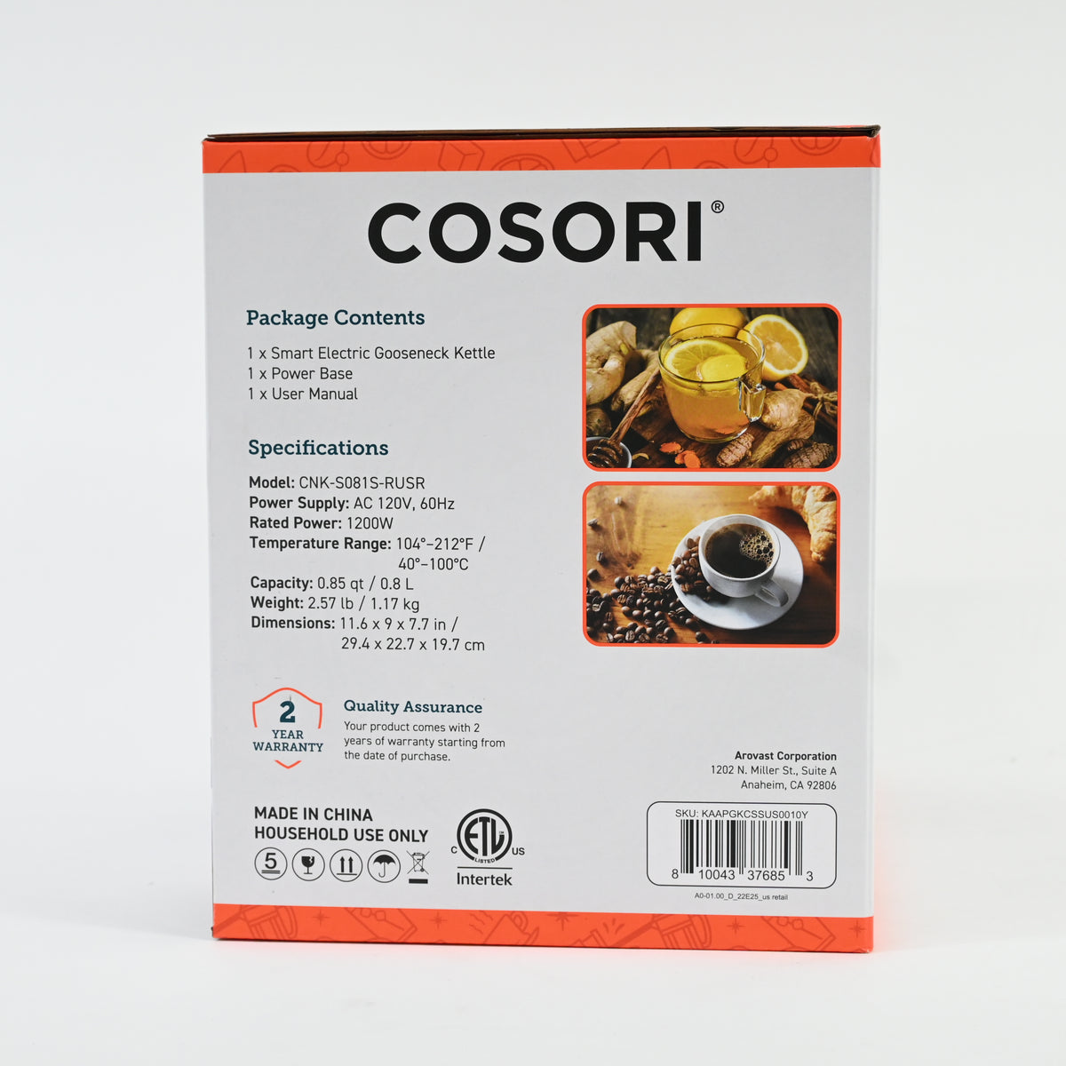 COSORI Smart Gooseneck Kettle Electric for Pour-Over Stainless Steel 0.8L Red