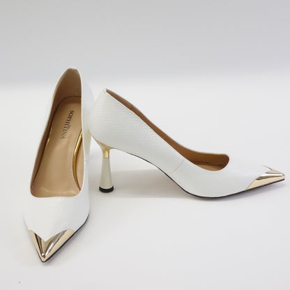 SOPHITINA White Pumps Women Metal Cap Pointed Toe Stiletto Heel Size 41 - New