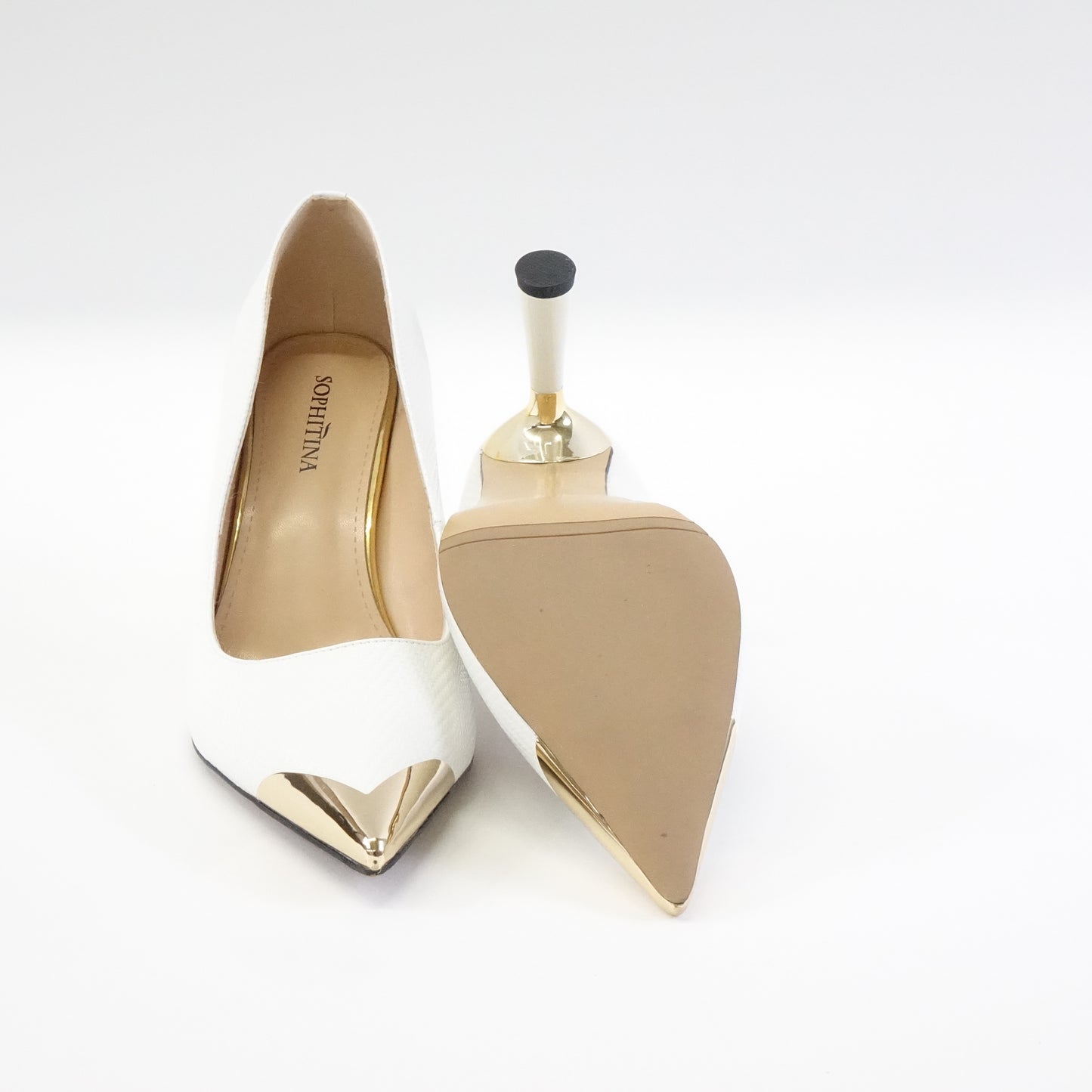 SOPHITINA White Pumps Women Metal Cap Pointed Toe Stiletto Heel Size 41 - New