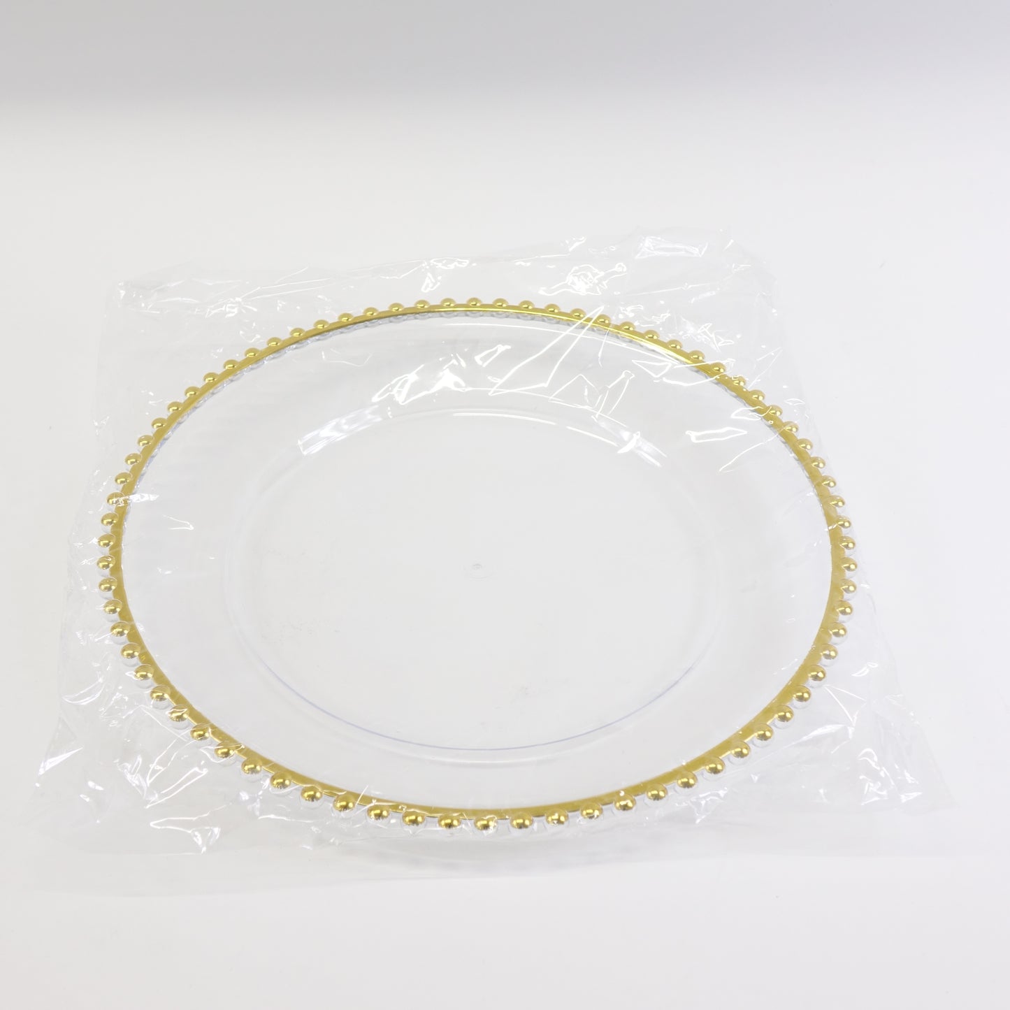 Maiangel Acrylic Gold Beaded Clear Charger Plates 13"-Set of 12 - Open Box