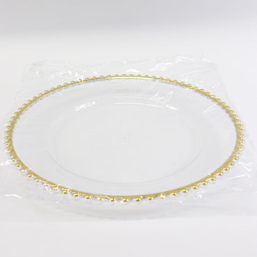 Maiangel Acrylic Gold Beaded Clear Charger Plates 13"-Set of 12 - Open Box