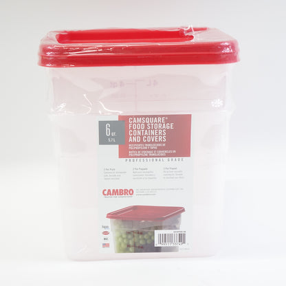 Cambro 6 Quart Translucent Square Food Storage Containers and Covers, 2 pack