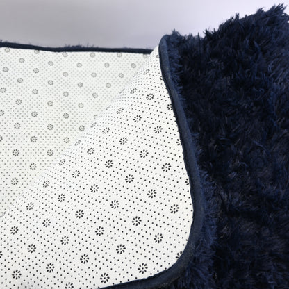 Dark Navy Fluffy Living Room Rugs, Furry Area Rug 5x8