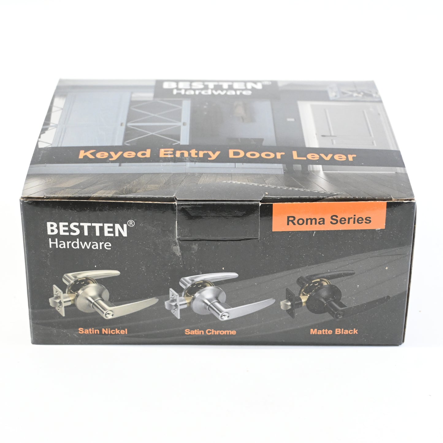 10 Pack Entry Door Lever with Removable Latch Plate, Roma Series, Matte Black