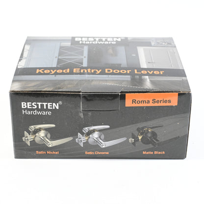 10 Pack Entry Door Lever with Removable Latch Plate, Roma Series, Matte Black