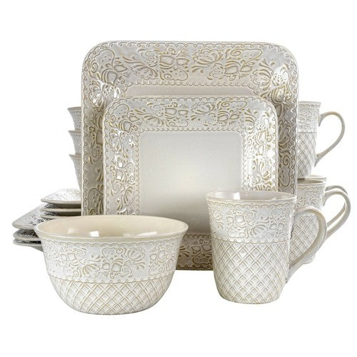 Elama Lotus 16-Pc Square Stoneware Dinnerware S Et