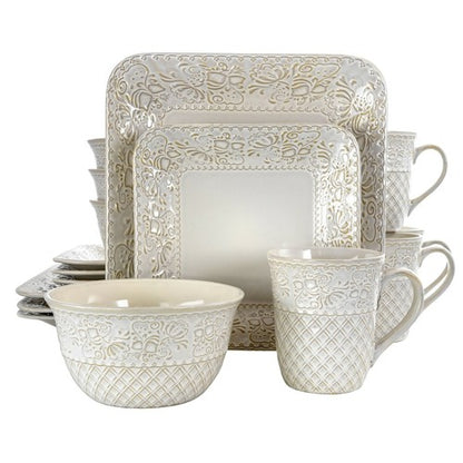 Elama Lotus 16-Pc Square Stoneware Dinnerware S Et