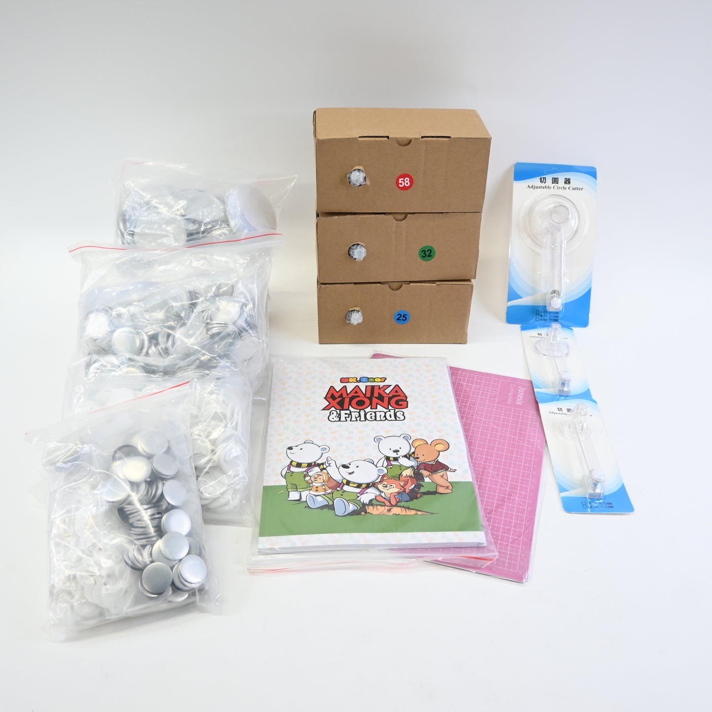 Button Maker Machine Multiple Sizes with 1+1.25+2.25 inch Button Adapters 600pcs