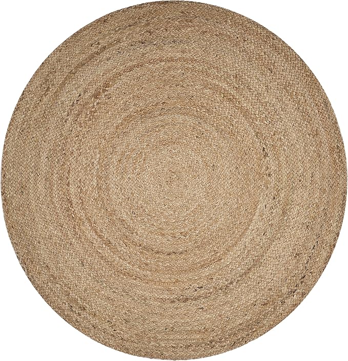 LR Home Natural Jute 4ft Round Braided Area Rug, Indoor Carpet Natural/Tan