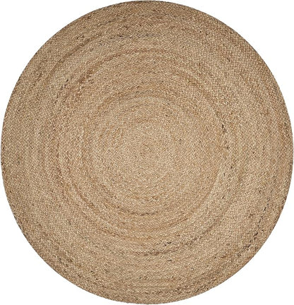LR Home Natural Jute 4ft Round Braided Area Rug, Indoor Carpet Natural/Tan