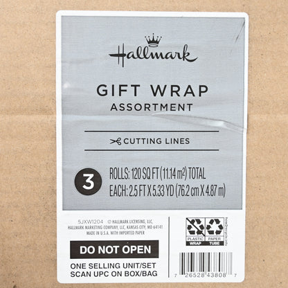 Hallmark Elegant Christmas Wrapping Paper with Cut Lines on Reverse (3 Rolls: 120 sq. ft. ttl) Gold Trees, Emerald Green Plaid, Gold Geometric Snowflakes