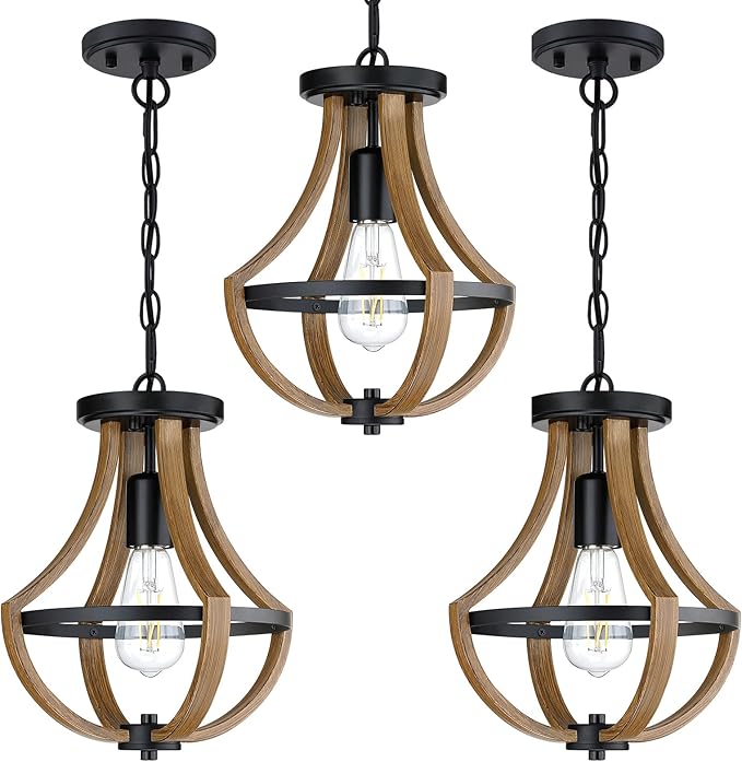 Modern Farmhouse Hanging Pendant 3 Pack 1-Light Semi Flush Mount Black Finish