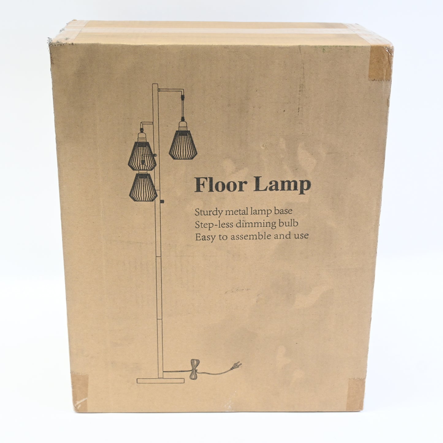 Industrial Standing Lamp with 3-Lights Boho Rattan Shades, 68"-Black