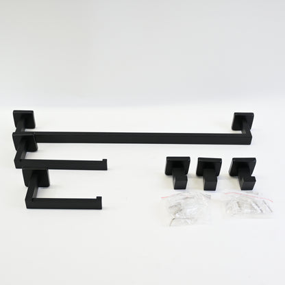 Rinafly 6 Pieces Bathroom Towel Bar Set, SUS304 Stainless Steel -Matte Black