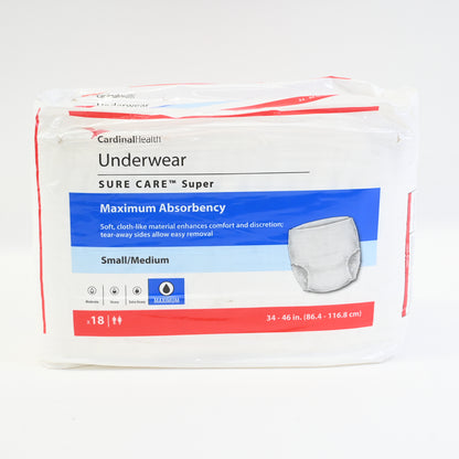 Cardinal Sure Care Adult Heavy Absorbent Underwear, White - Medium - Pack of 18